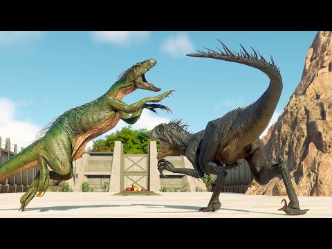 SCORPIOS REX vs INDORAPTOR vs INDOMINUS REX (DINOSAURS BATTLE) - Jurassic World Evolution 2