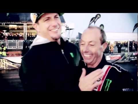 Terry Grant entertains Ken Block at Santa Pod for Gymkhana 2012