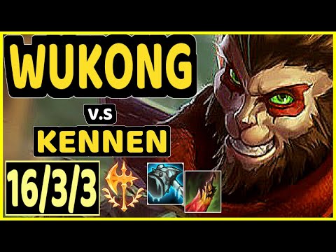 HARAMBE (WUKONG) vs KENNEN - 16/3/3 KDA TOP GAMEPLAY - NA Ranked MASTER
