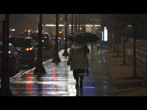 02-11-2023 Birmingham, AL - Cold Heavy Rain Soaks Roads - People in Uptown - Highways 4K