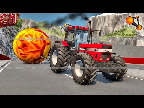 Giant Chained Ball downhill car crashes BeamNG Drive
