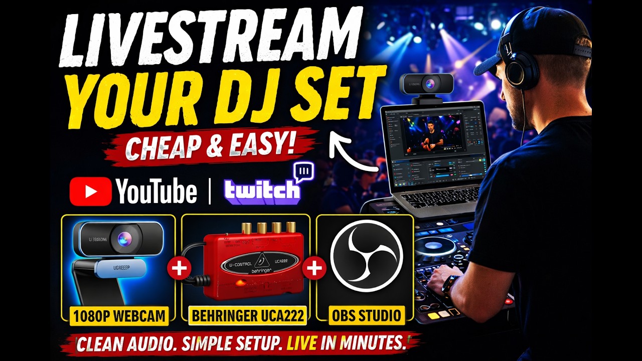 DJ live streaming setup with OBS, mixer, and turntables - step by step guide to broadcasting a DJ set live in 2026