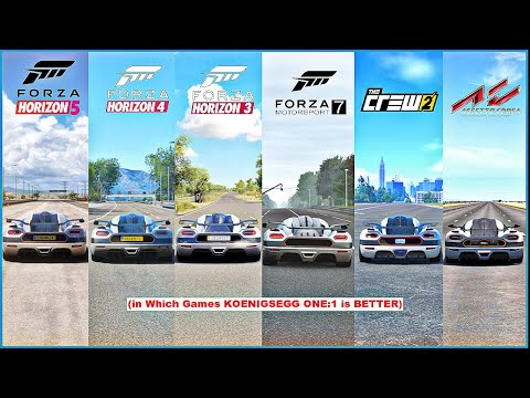 Koenigsegg ONE1 Comparison in Forza Horizon 5, Forza Horizon 4, FH3, FM7, The Cerw 2, Assetto Corsa