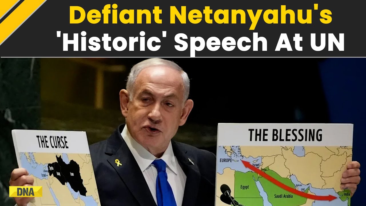 Netanyahu Defies Ceasefire Call At UN, Shows 2 Maps; Palestine Doesn't Exist In Either Of Them