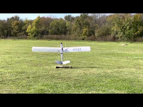 1st flight on my RC rocket glider. It has a 8 ft wing span. Weight is 43 oz flying on a G motor