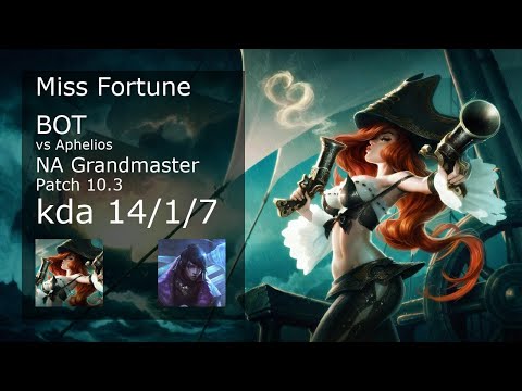 Miss Fortune Bot vs Aphelios - NA Grandmaster 14/1/7 Patch 10.3 Gameplay