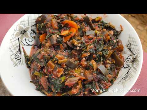 Easy Ugandan Eggplant & Red Spinach Recipe - African Food - Mom's Village Kitchen