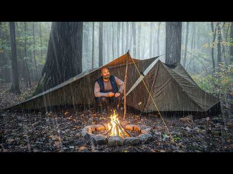 RAIN STORM interrupts my SURVIVAL CHALLENGE | Overnight Camping w/ No food - No water