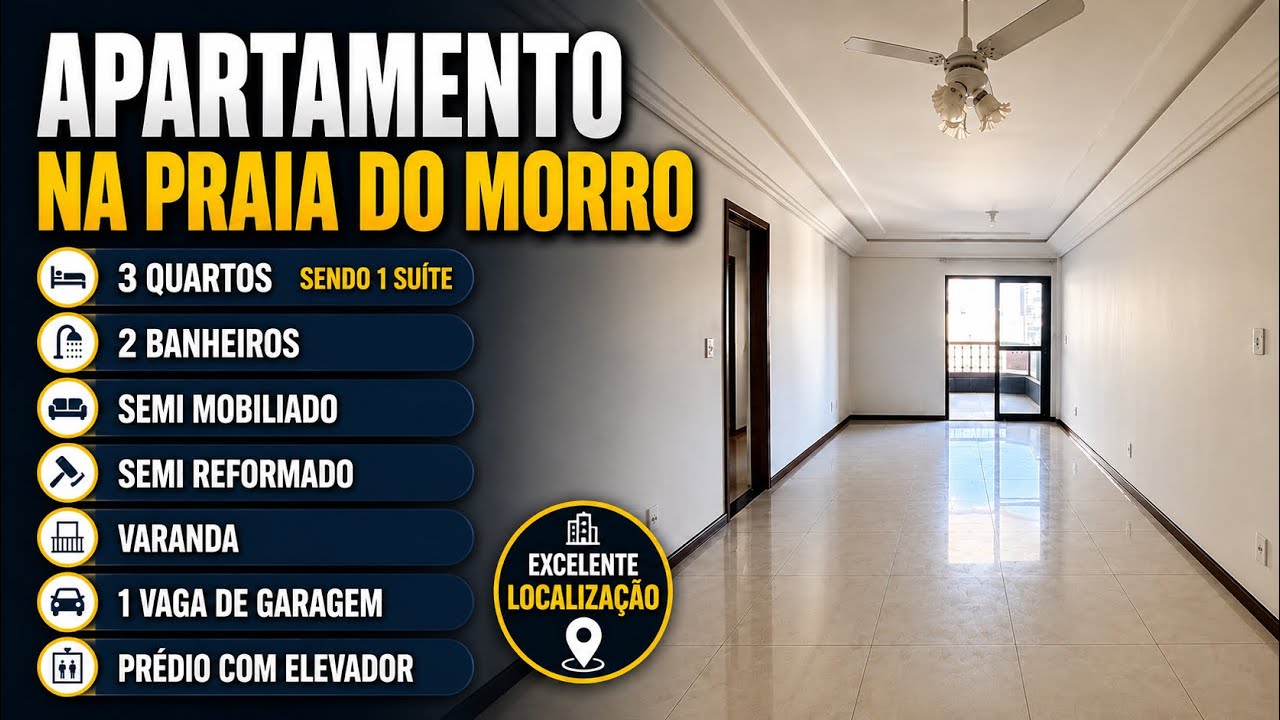 Praia do Morro com 3 quartos, suíte e elevador na Avenida Praiana