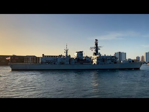 HMS Portland late afternoon arrival in Portsmouth