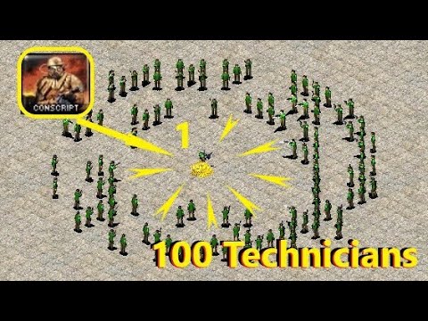 100 Technicians shooting at 1 Conscript - Red Alert 2