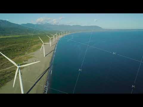 Aerial view of windmills farm.