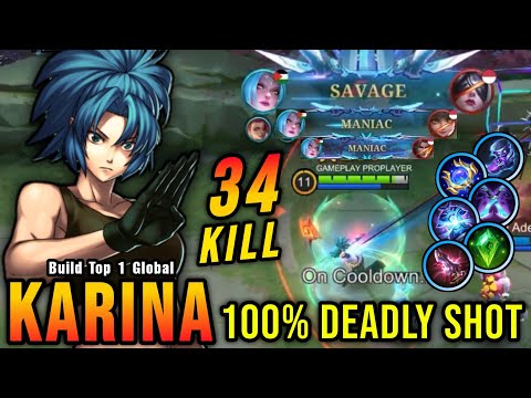 SAVAGE & 3x MANIAC!! 34 Kills Karina Insane One Shot Damage Build - Build Top 1 Global Karina ~ MLBB