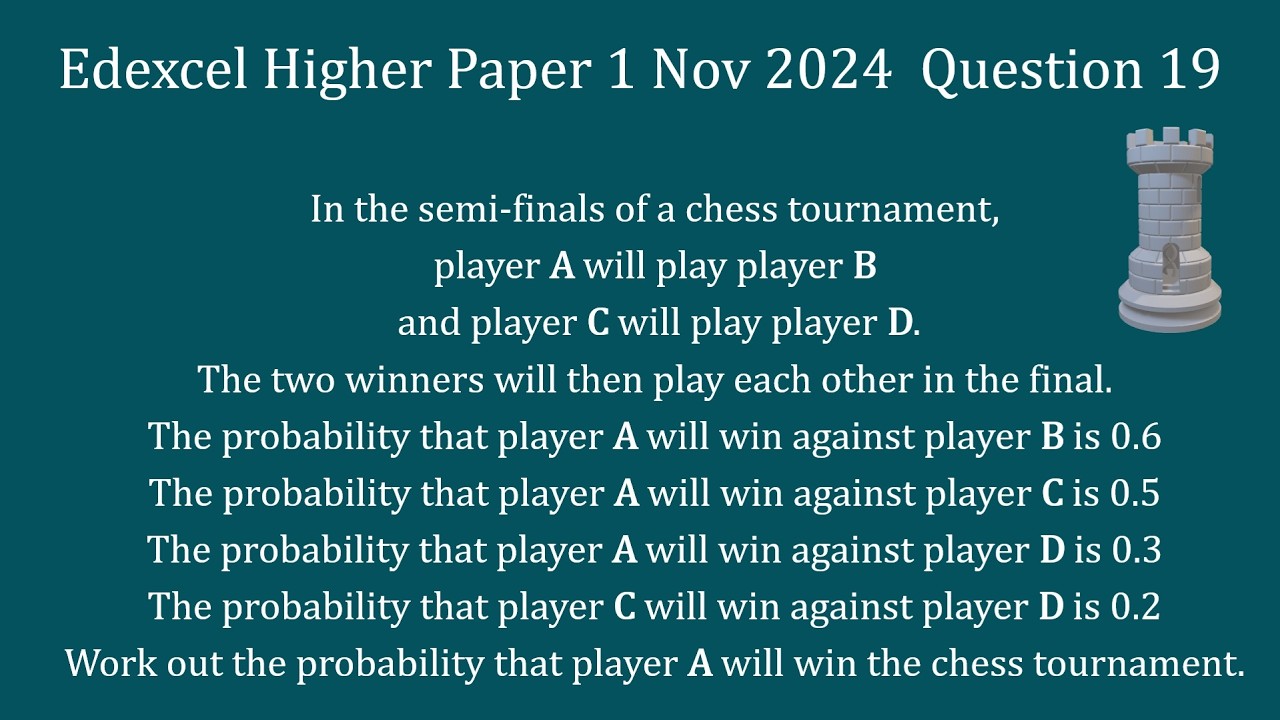 Probability Edexcel paper 1 November 2024  question 19 - Melissa Maths