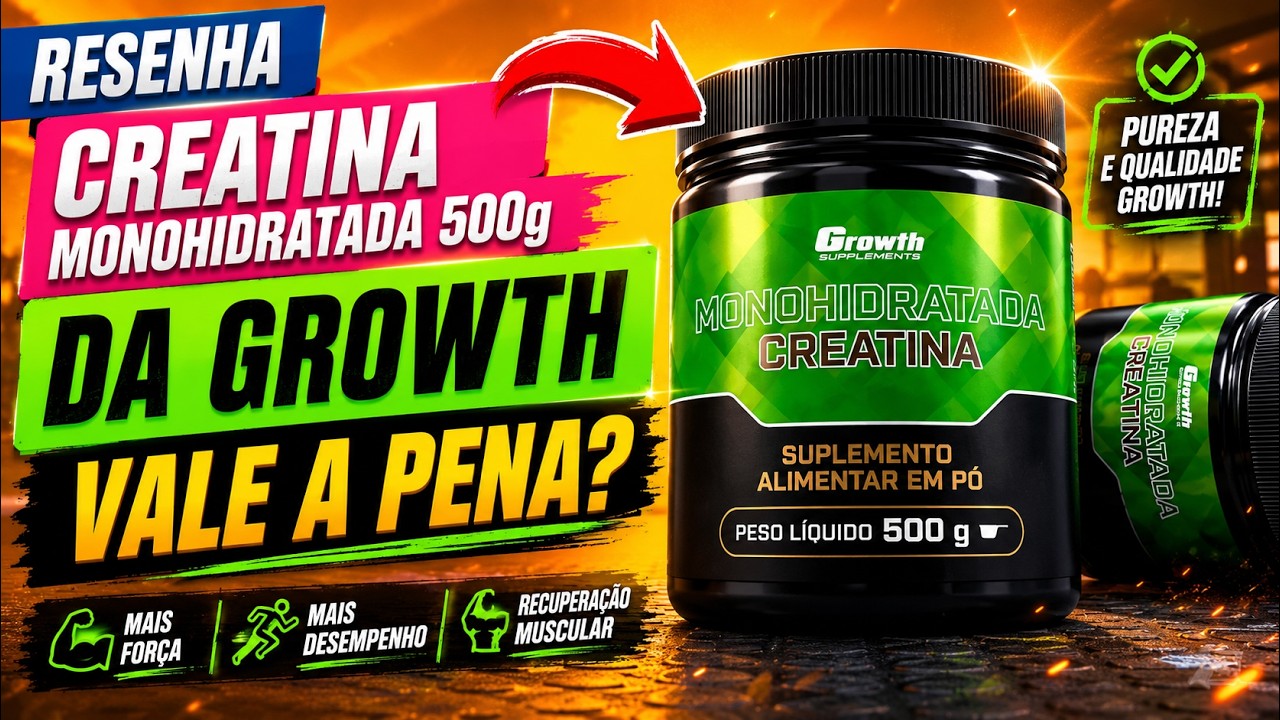 Miniatura da avaliação em vídeo de Creatina Monohidratada 500g Pouch - GROWTH SUPPLEMENTS Natural / Sem Sabor