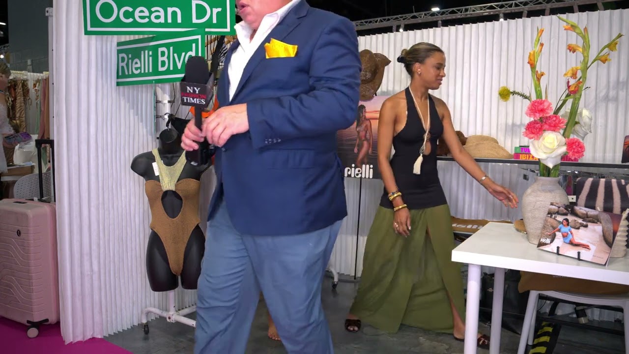 Swimsuit model Ginger poses in Rielli 1st look at Cabana Swim Show /Miami Beach Conv. Center