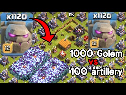Max 1000 Golem vs 100+ Eagle Artillery In Coc || Clash Of Clans