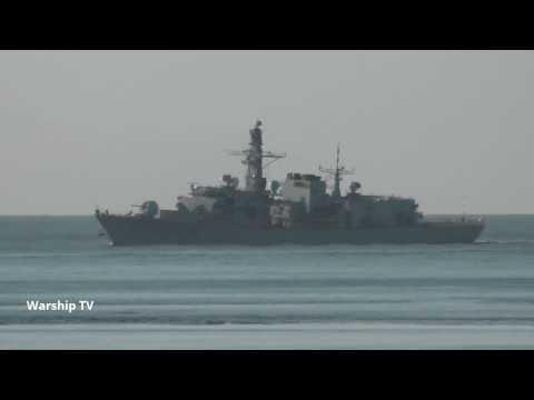 HMS SOMERSET F82 LEAVES CAWSAND BAY AND CROSSES PLYMOUTH SOUND - 24th February 2017
