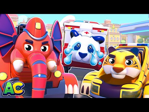 Tiger POLICE Car and Elephant FIRETRUCK help the AMBULANCE! | Cars Rescue Team