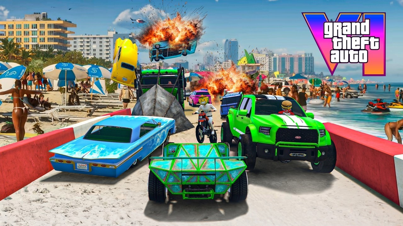 CARA A CARA CON COCHES ALEATORIOS Y EL ÚLTIMO EXPLOTA EN LA PLAYA DE GTA 6!! BRUTAL! - GTA 5 ONLINE