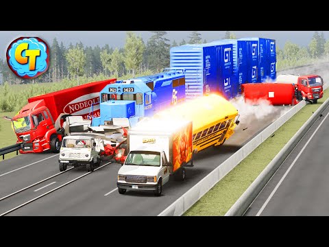 Train Accidents Derailments ✅ Autobahn High Speed RAMPAGE! #7 Truck & Bus Edition ✅ BeamNG DRIVE