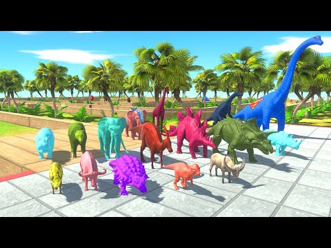 Colored Animal vs Dinosaur speed race Fenced grassland field course | Animal Revolt Battle Simulator