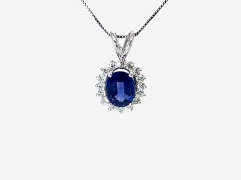 Oval Cut Blue Sapphire and Diamond Estate Pendant in 14k White Gold; Lot 8