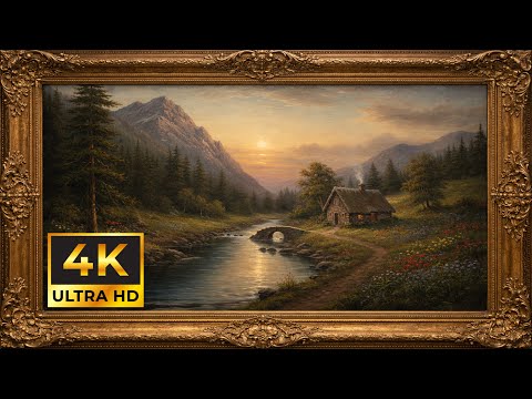 4K Vintage Oil Painting - Sunset and Village | Frame TV Art Wallpaper (No Music)