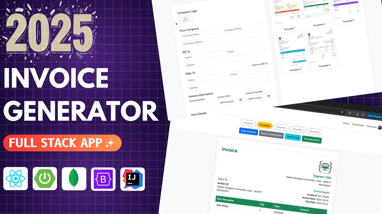 Invoice Generator using React + Spring Boot + MongoDB | PDF Export,Email, Download | College Project