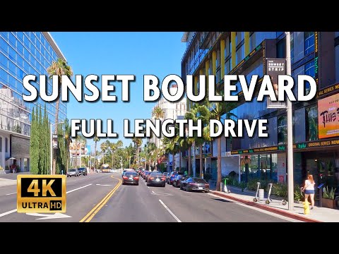 Driving Sunset Boulevard - Pacific Coast Highway to Downtown Los Angeles, USA - Street Sound || 4k