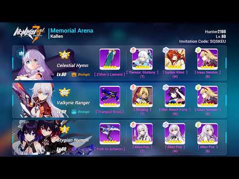 Honkai Impact 3 SEA Memorial Arena Master kallen 0 Second kill | CH,VD,SN | score 31946