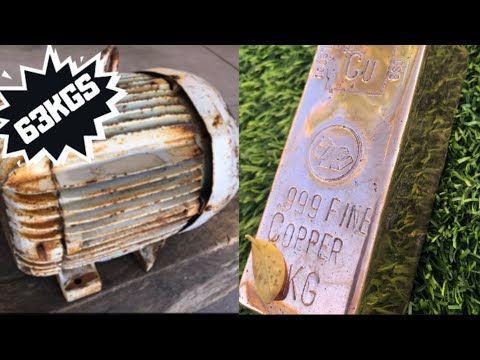 63 Kilo Motor Stripped for Copper Melt - Huge Copper Bar - ASMR Molten Metal Melting
