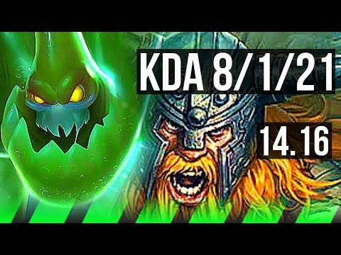 ZAC vs OLAF (JGL) | 8/1/21, 900+ games, Godlike | EUW Master | 14.16