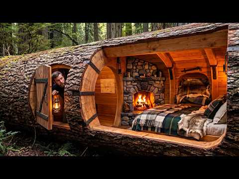 Building the Most Secret Dugout Inside a Hollow Tree I Hidden Shelter, Bushcraft Survival