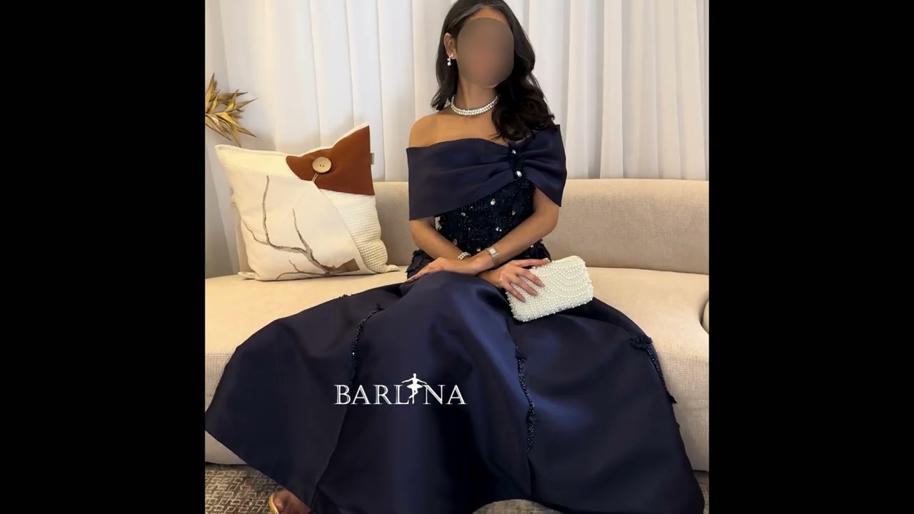 Mikado Off Shoulder Navy blue Midi Dress - XXL