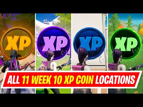All 11 WEEK 10 XP COINS LOCATIONS IN FORTNITE SEASON 4 - GREEN, BLUE, PURPLE & GOLD XP COINS