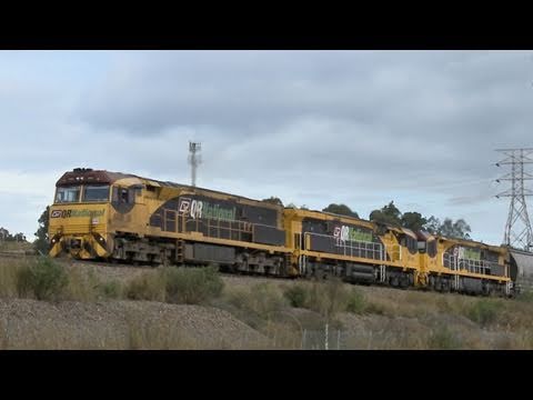 QRN 5000 and 6000 class locomotives with coal train - Australian Coalfield Railways