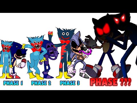 FNF comparison Battle Poppy Playtime Huggy Wuggy & VS Sonic.EXE - ALL Phases of FNF Animation