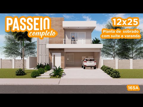 165A | House 12x25 | Two-story house plan with en-suite bathroom and balcony