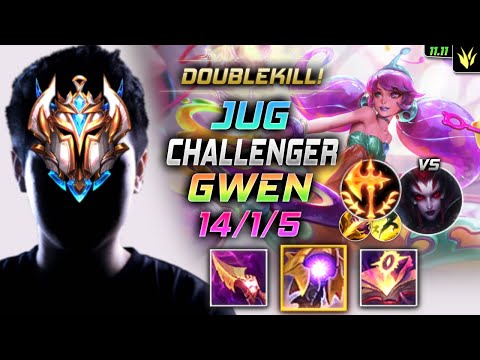 Challenger Gwen Jungle vs Elise - 챌린저 정글 그웬 템트리 룬 내셔 정복자 グウェン Гвен 灵罗娃娃 關 - LOL KR 11.11