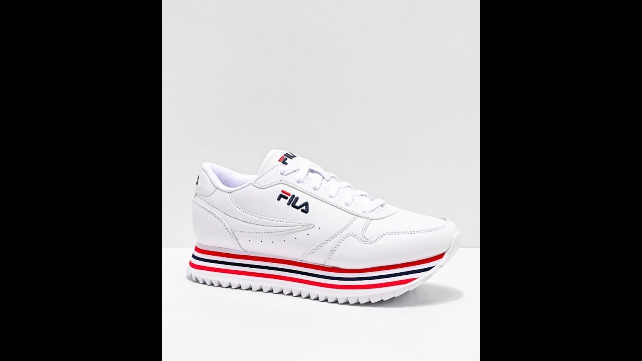 FILA Orbit Stripe White, Red & Navy Platform Shoes