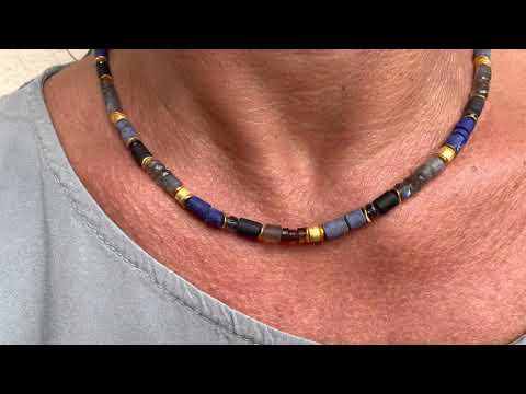 Kette Labradorit, Lapis, Dumortierit, London Bluetopas, Mergel / Art. N05-46