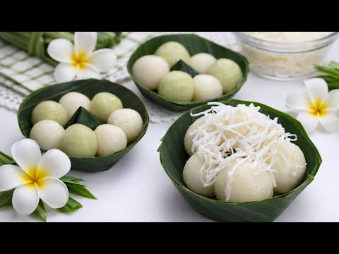 នំផ្លែអាយ Num Plae Ai | Glutinous Rice Balls with Palm Sugar and Coconut Filling
