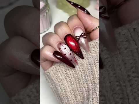polka dots, cat eye, bows & hearts valentine’s day nail inspo #nails #valentinesdaynails