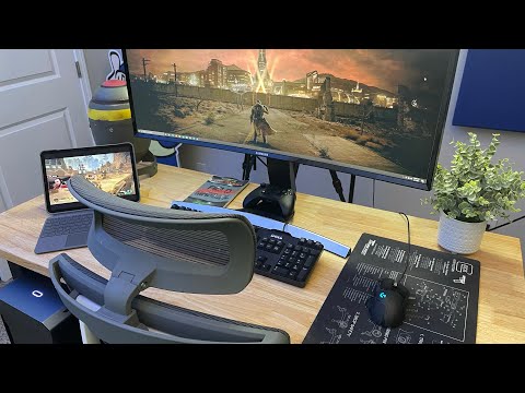 PC under the desk to save space and improve airflow.