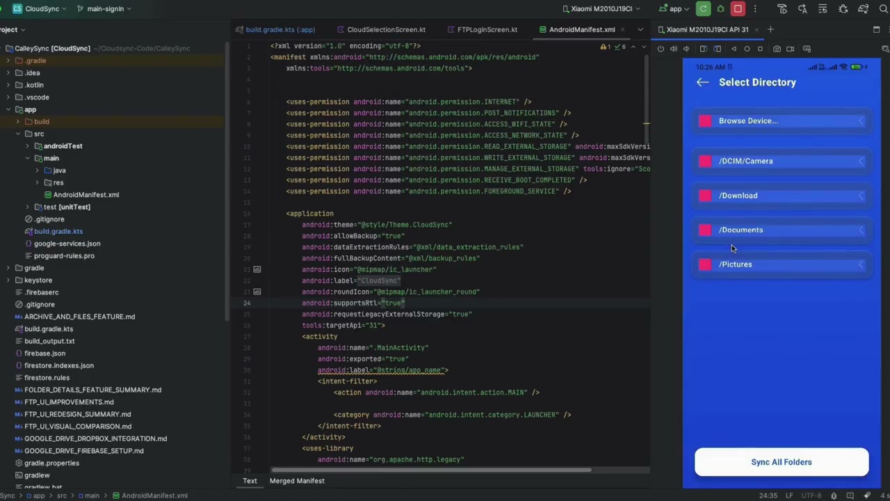 CloudSync – All Files Access Permission Usage Demo (Play Store Declaration)