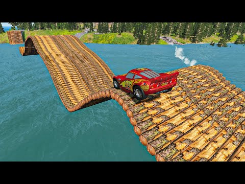 Impossible Log Wave Bridge Crossing Cars Vs Deep Water - BeamNG Drive