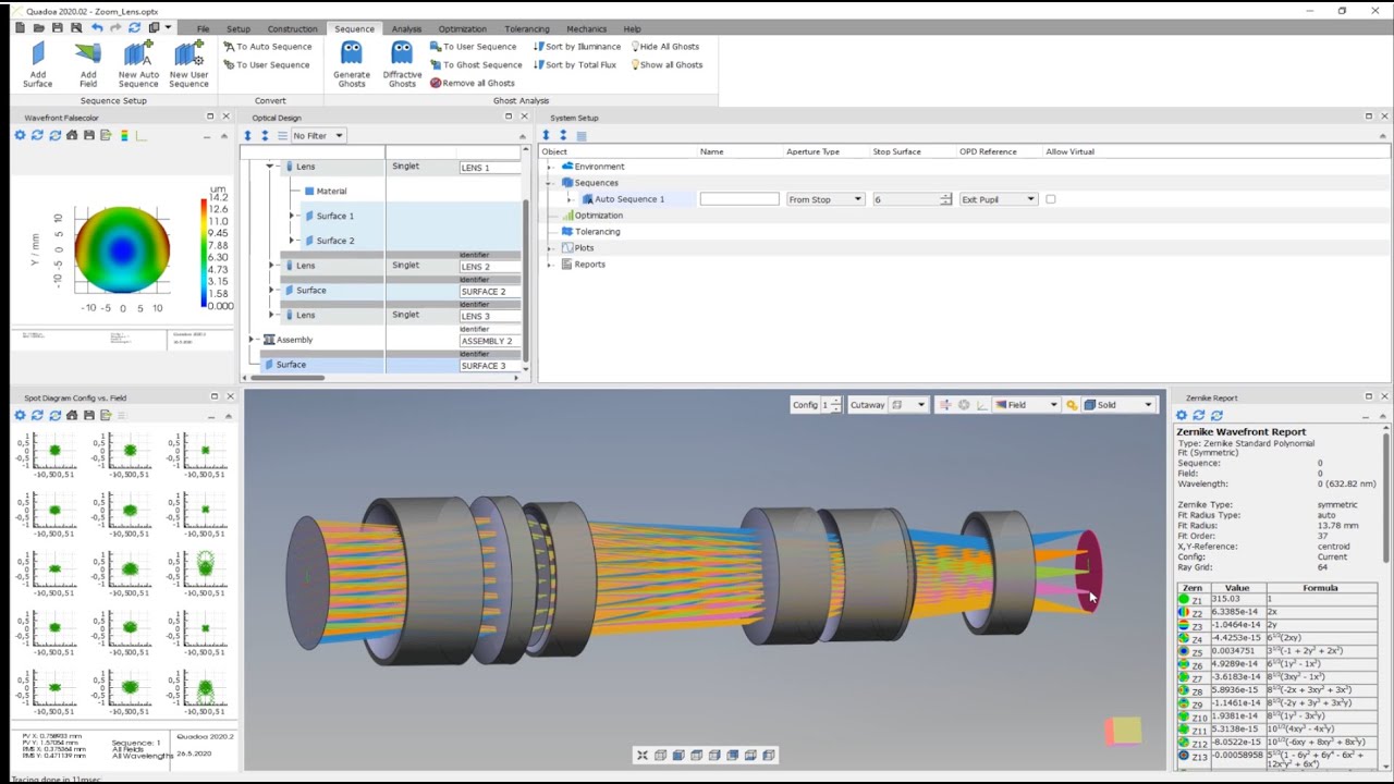 Raytracing: Auto Sequence & Sequence Fields - Optical Design Software Quadoa Optical CAD