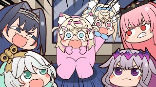 【手描き】血に飢えたフワモコ【古石ビジュー/Fuwawa/Mococo/Nerissa/Calliope/Gigi/Cecilia/Elizabeth/ホロライブ切り抜き/切り抜き漫画】