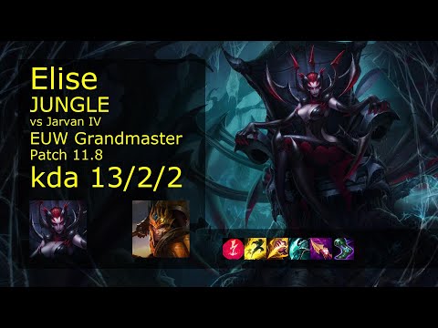 Elise vs Jarvan IV Jungle - EUW Grandmaster 13/2/2 Patch 11.8 Gameplay